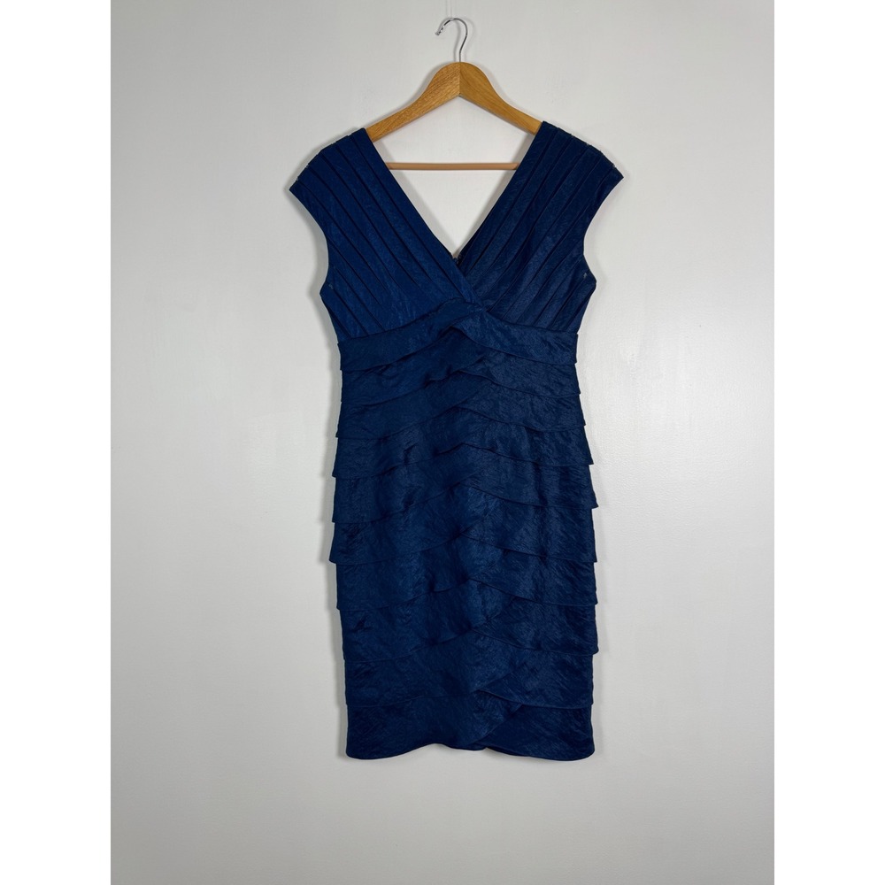 Elegant Adrianna Papell Women 8 Cocktail Dress Navy Blue Tiered Ruffle Shimmer